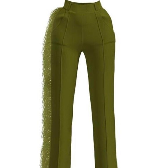 Hanifa Ava Ostrich Feather Pants - Green S - Picture 1 of 5